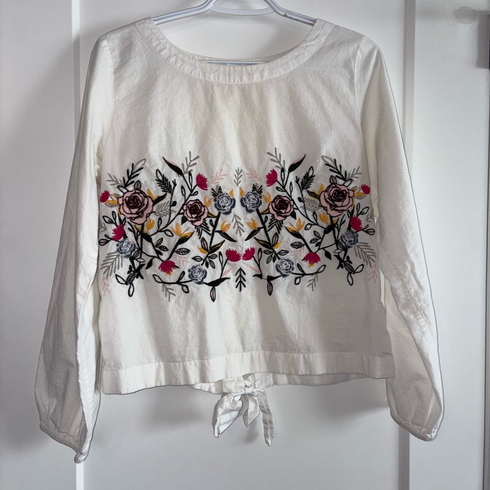 Floral Embroidered White Top